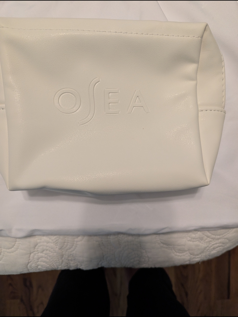 OSEA White Embossed Vegan Leather Cosmetic Pouch